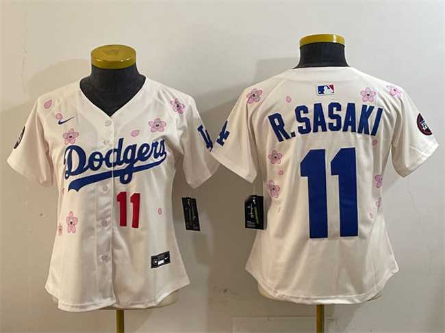 Women%27s Los Angeles Dodgers #11 Roki Sasaki Cream 2025 Tokyo Series Limited Stitched Jersey